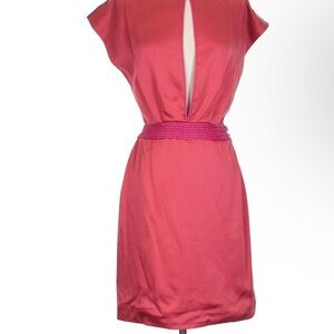 Zac Posen Vibrant Orange and Pink Mini Dress with Plunge Neckline